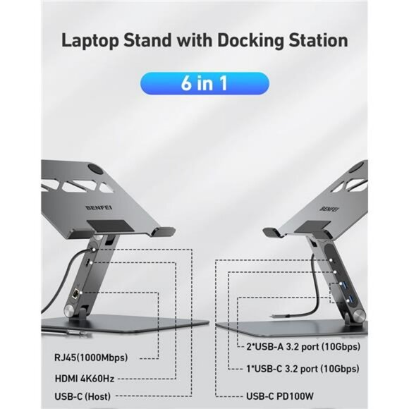 Laptop stand with USB C docking station HDMI 4K Ethernet power delivery hub - Picture 2 of 8